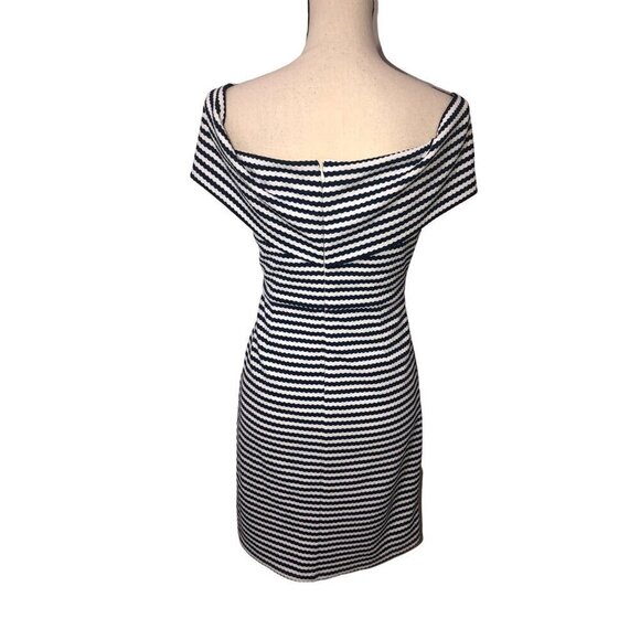 Hutch Off Shoulder Dress Size S Blue White Striped Knit Asymmetrical Nautical - Picture 4 of 11